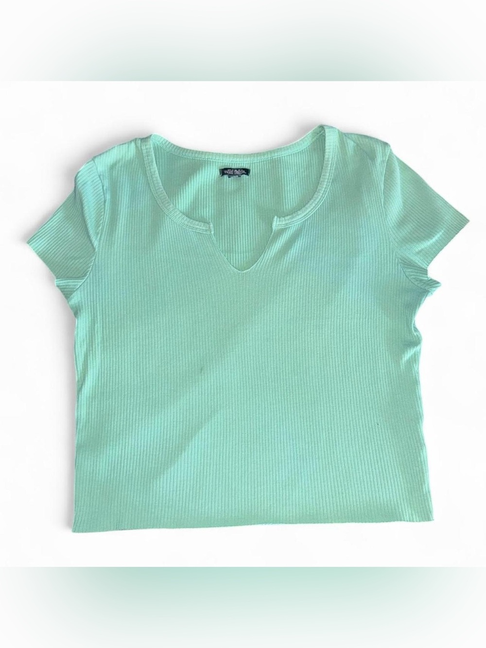 wild fable Mint Ribbed Notch-Neck Short Sleeve Tee